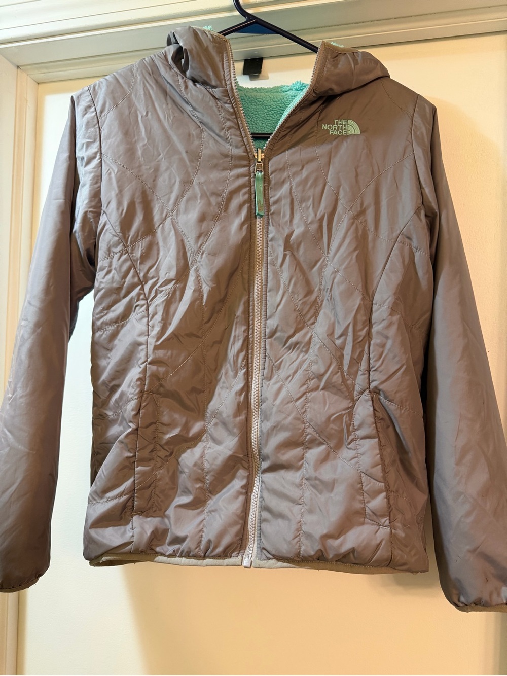 The North Face Women's Gray Hooded Jacket with Mint Lining